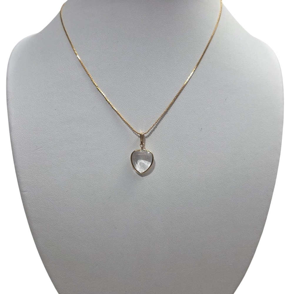 Vintage Gold Tone Heart Pendant Necklace Faceted Clear Stone Curb Chain Korea